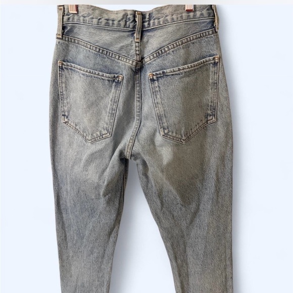 Agolde Riley Sz 25 high-waisted, straight-leg, button fly distressed denim jeans - Picture 2 of 7